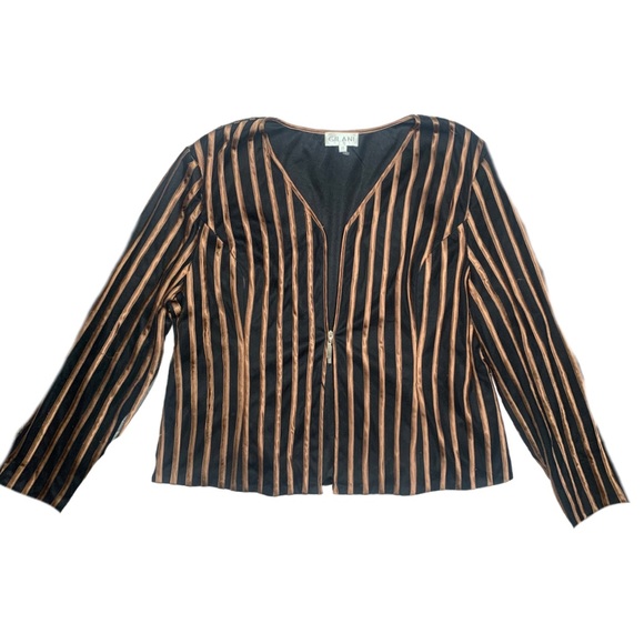 Vintage Bronze Gold Stripe Double Zip Blazer Plus Size - Picture 15 of 15